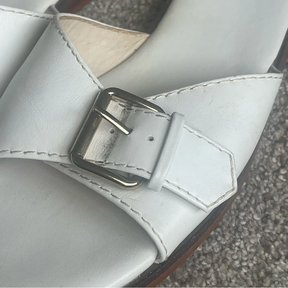 J. Crew Gretchen Buckle Slide Sandals 9.5 White Vachetta Leather Slip On - Picture 5 of 8